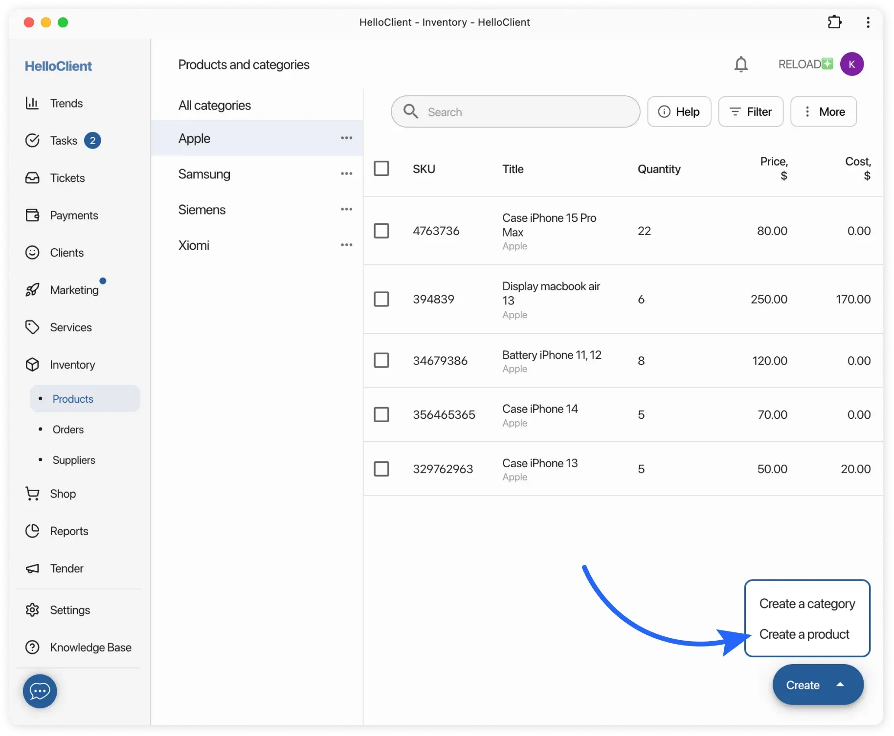 Adding product to inventory