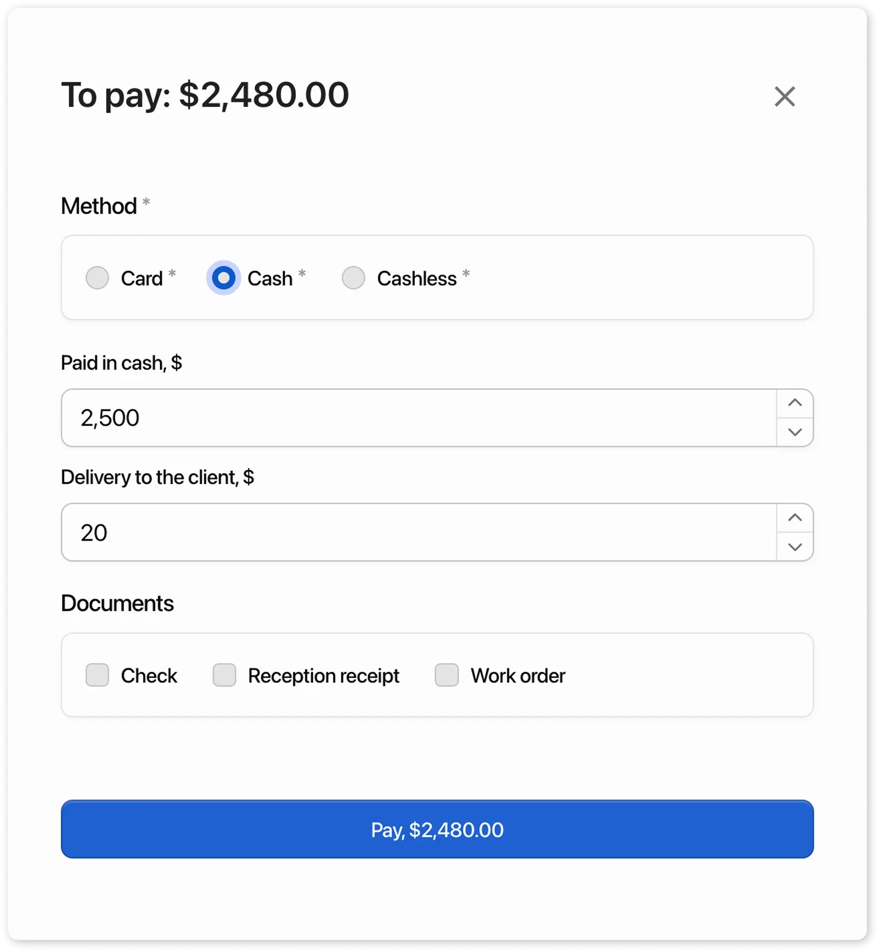Change Calculation - Delivery to the client