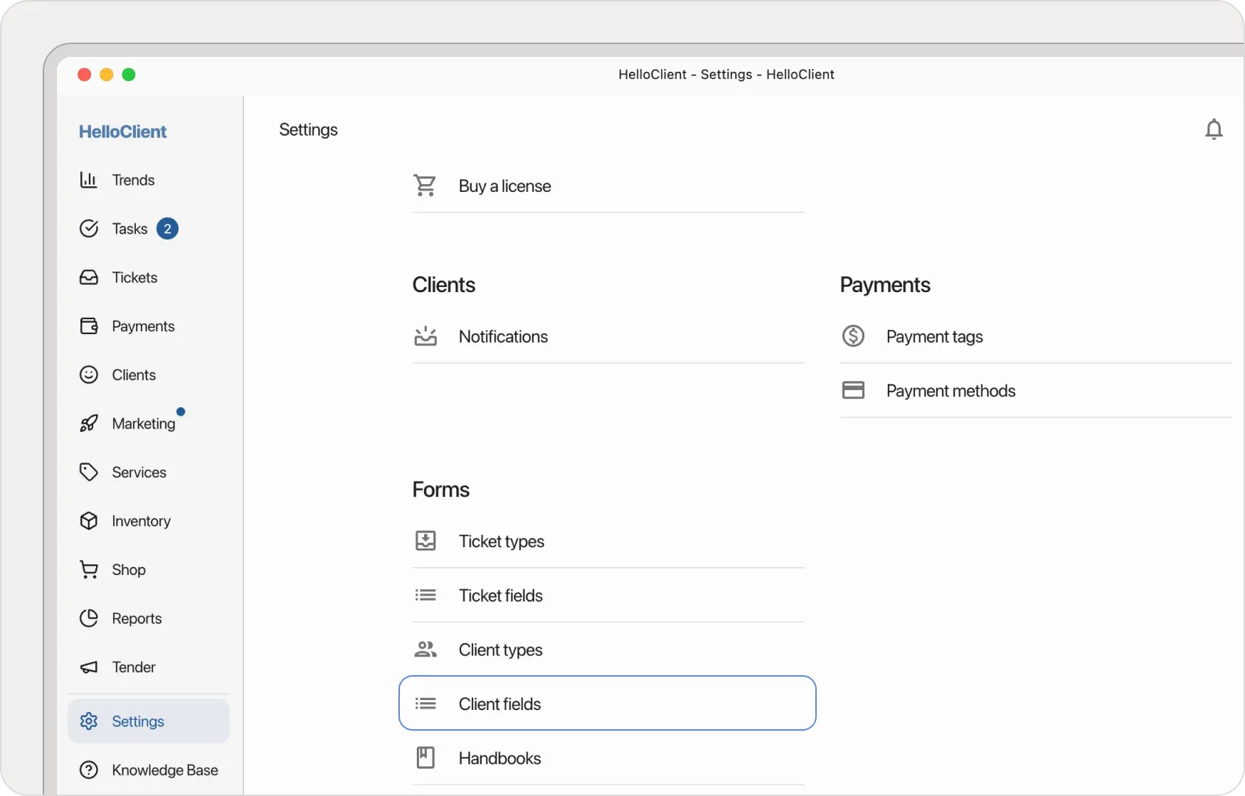 Settings Module - Client Fields