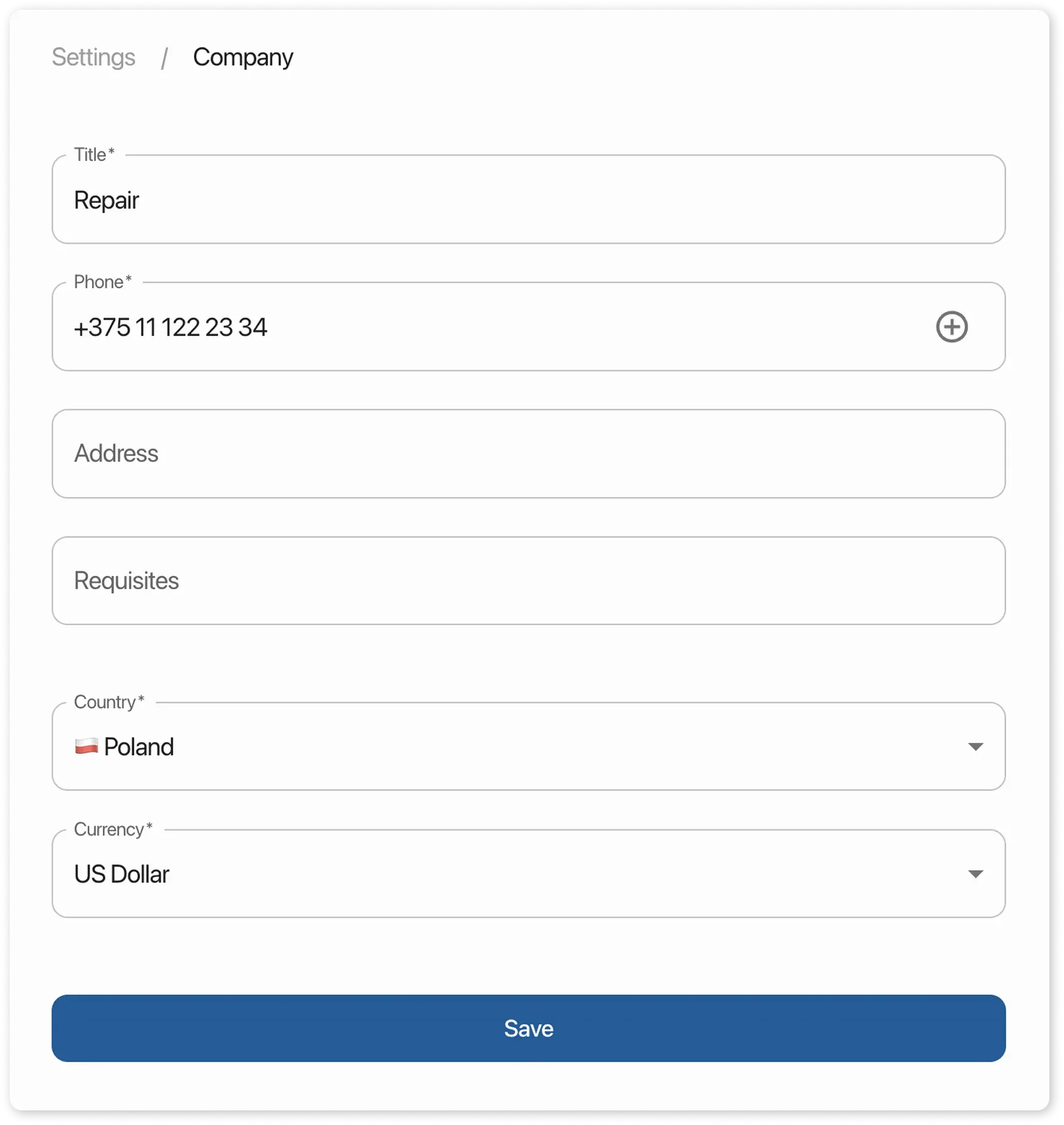 Company account settings