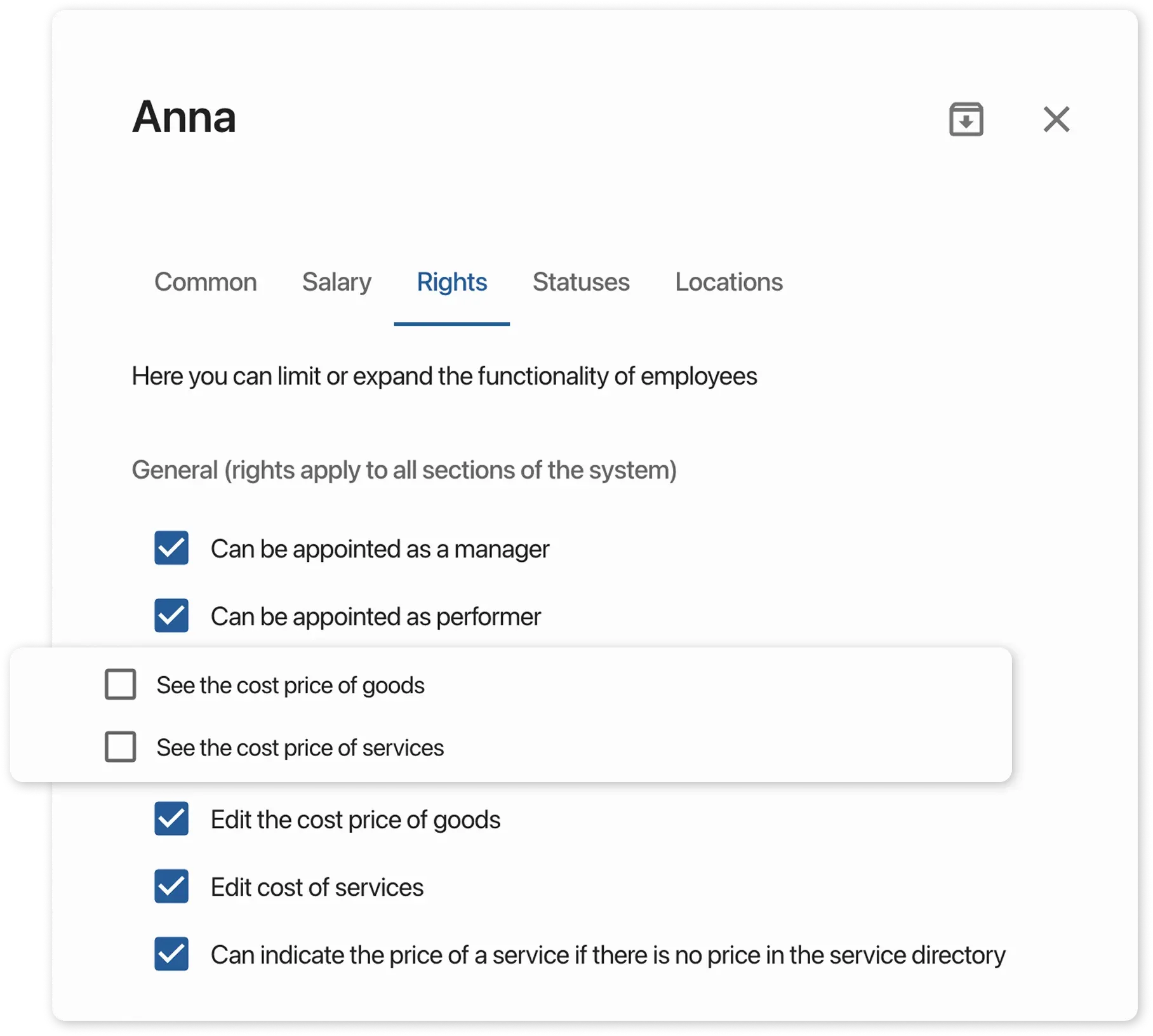 Employees rights - see cost-price 
