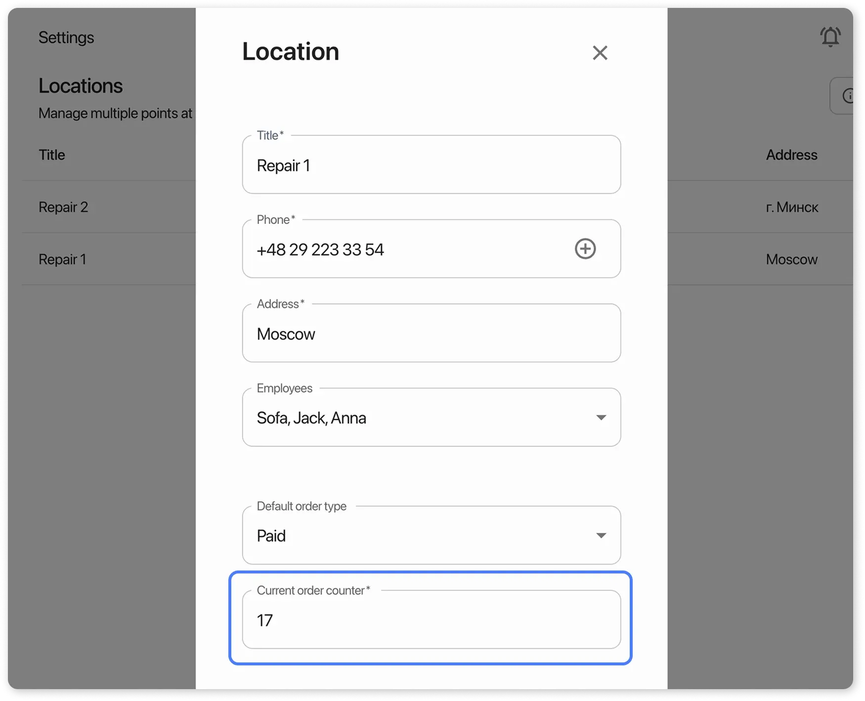 Changing order numbering