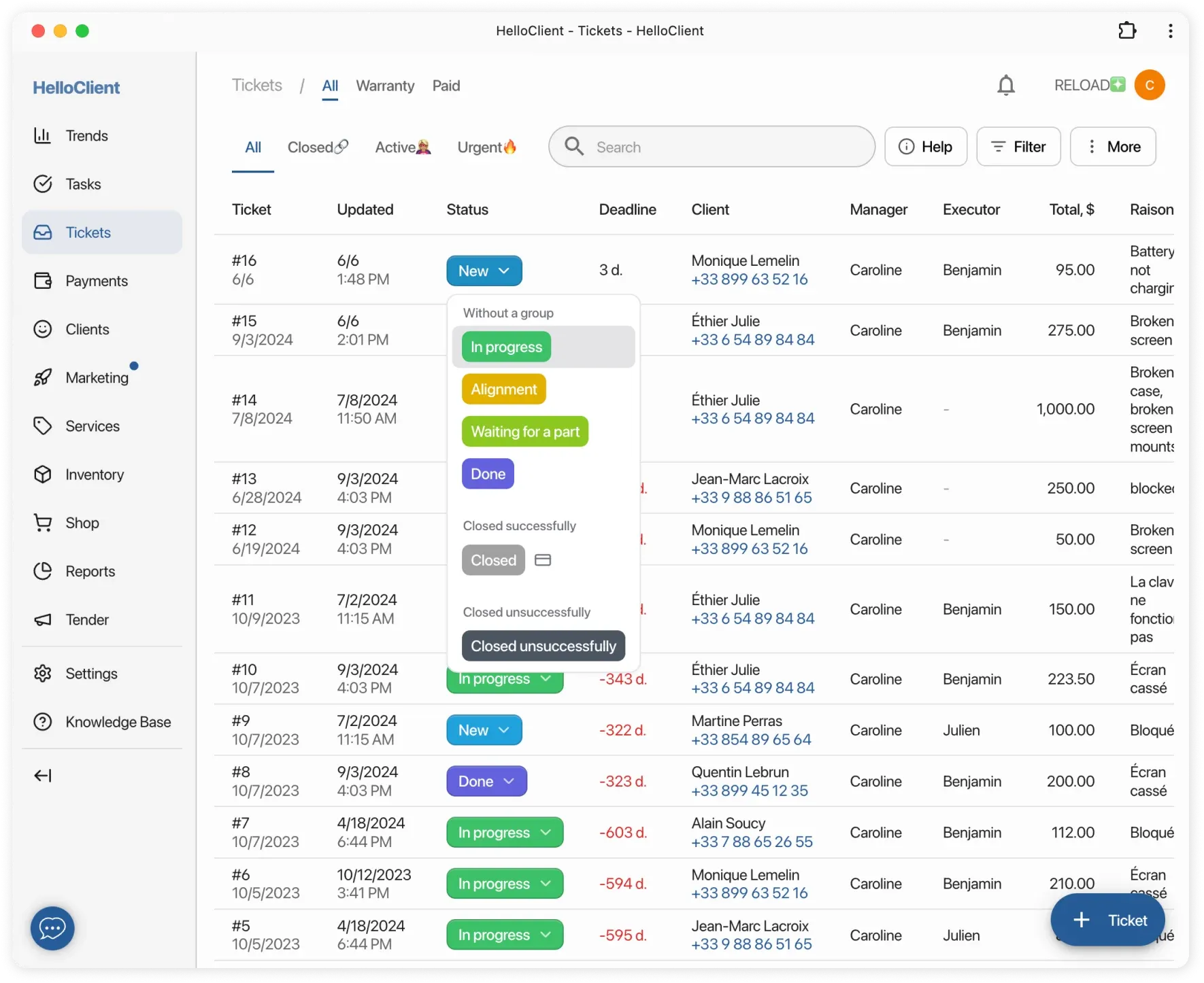 Status that triggers the payment window