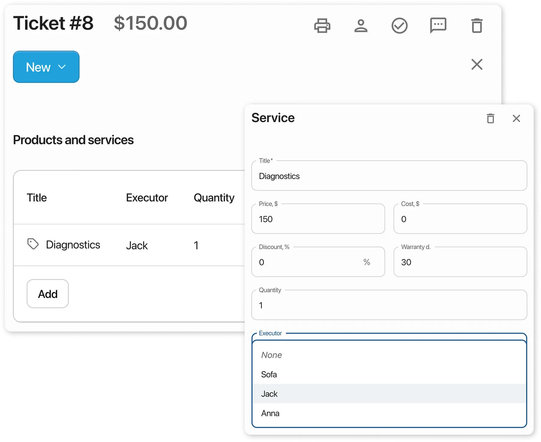 Executor in service card