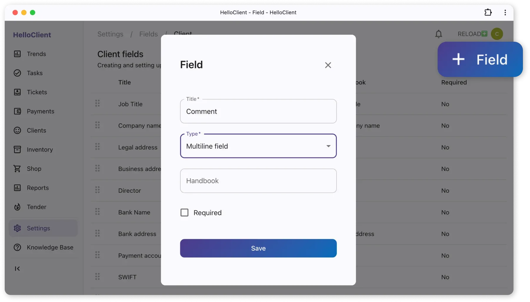 Creating additional fields in HelloClient