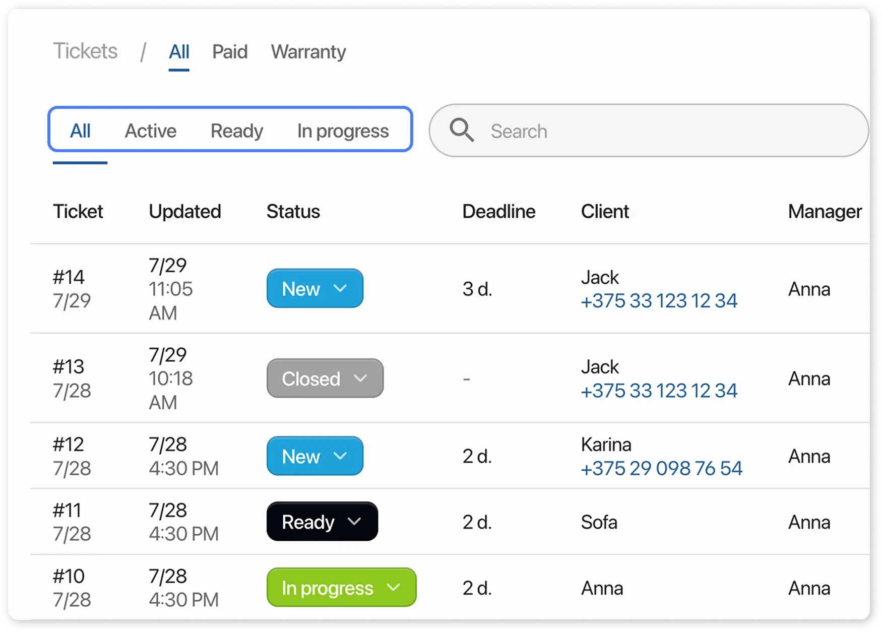 Personal filters in the order table