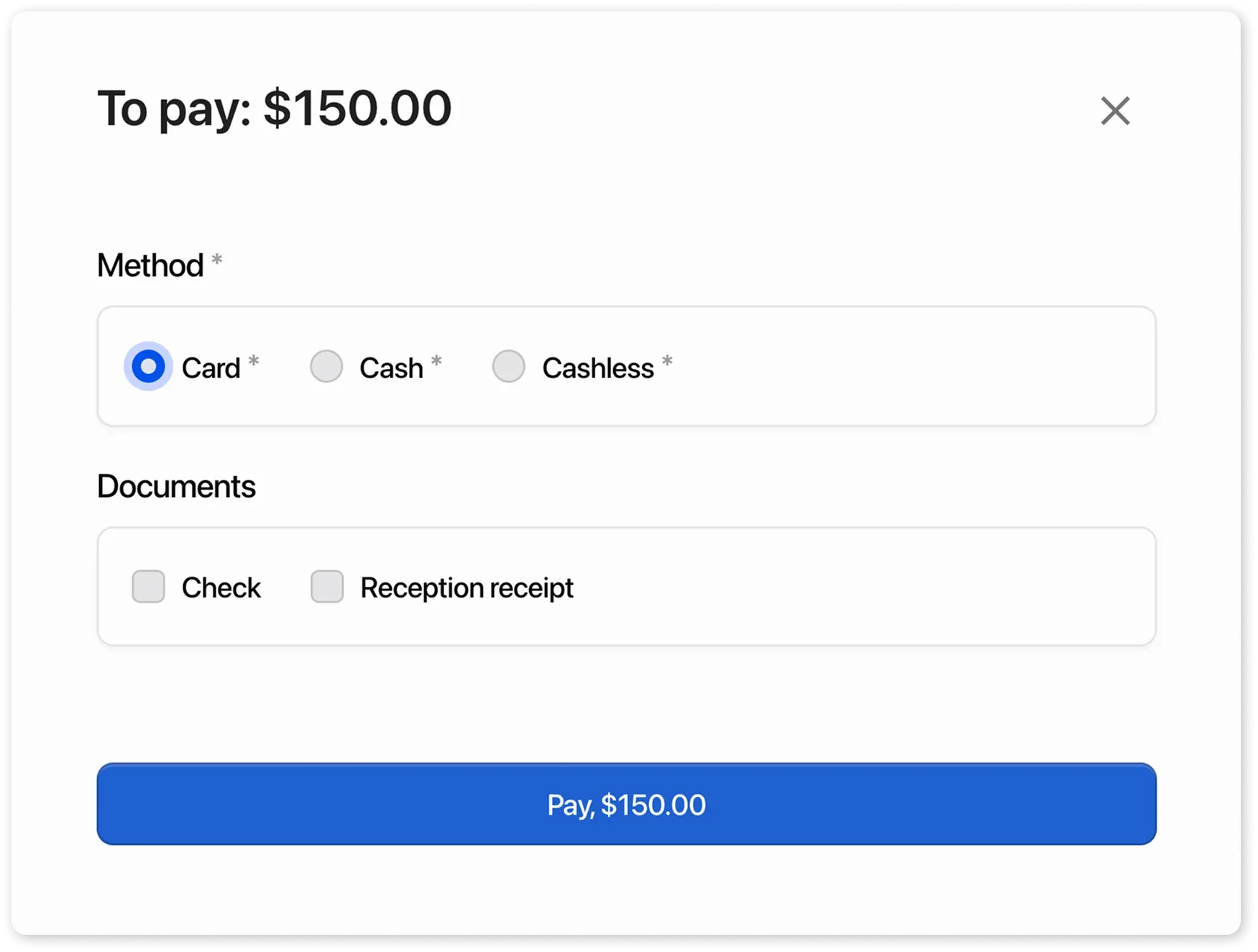 Selecting a payment method when paying