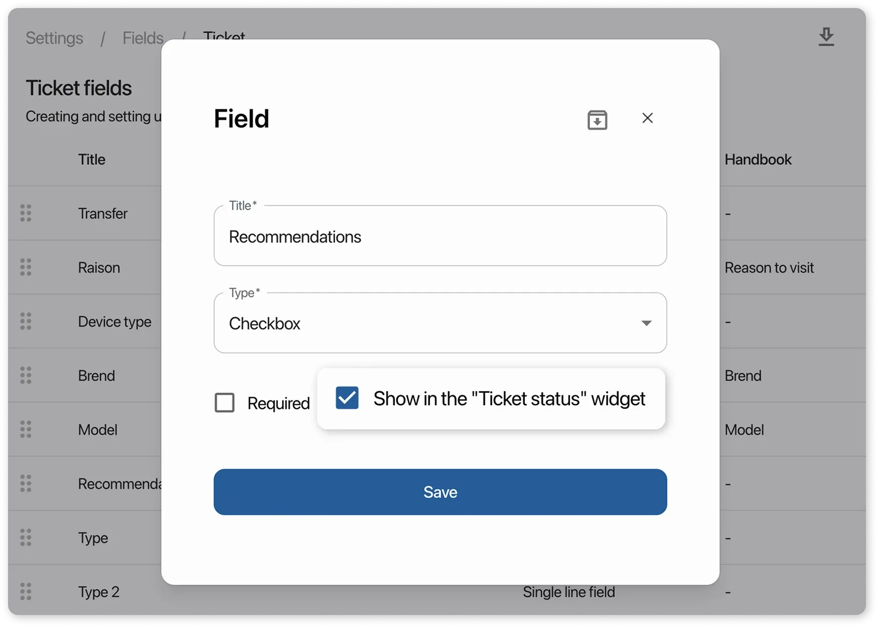 Order field settings