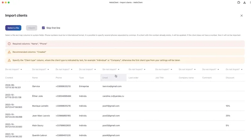 Mapping file fields to program fields