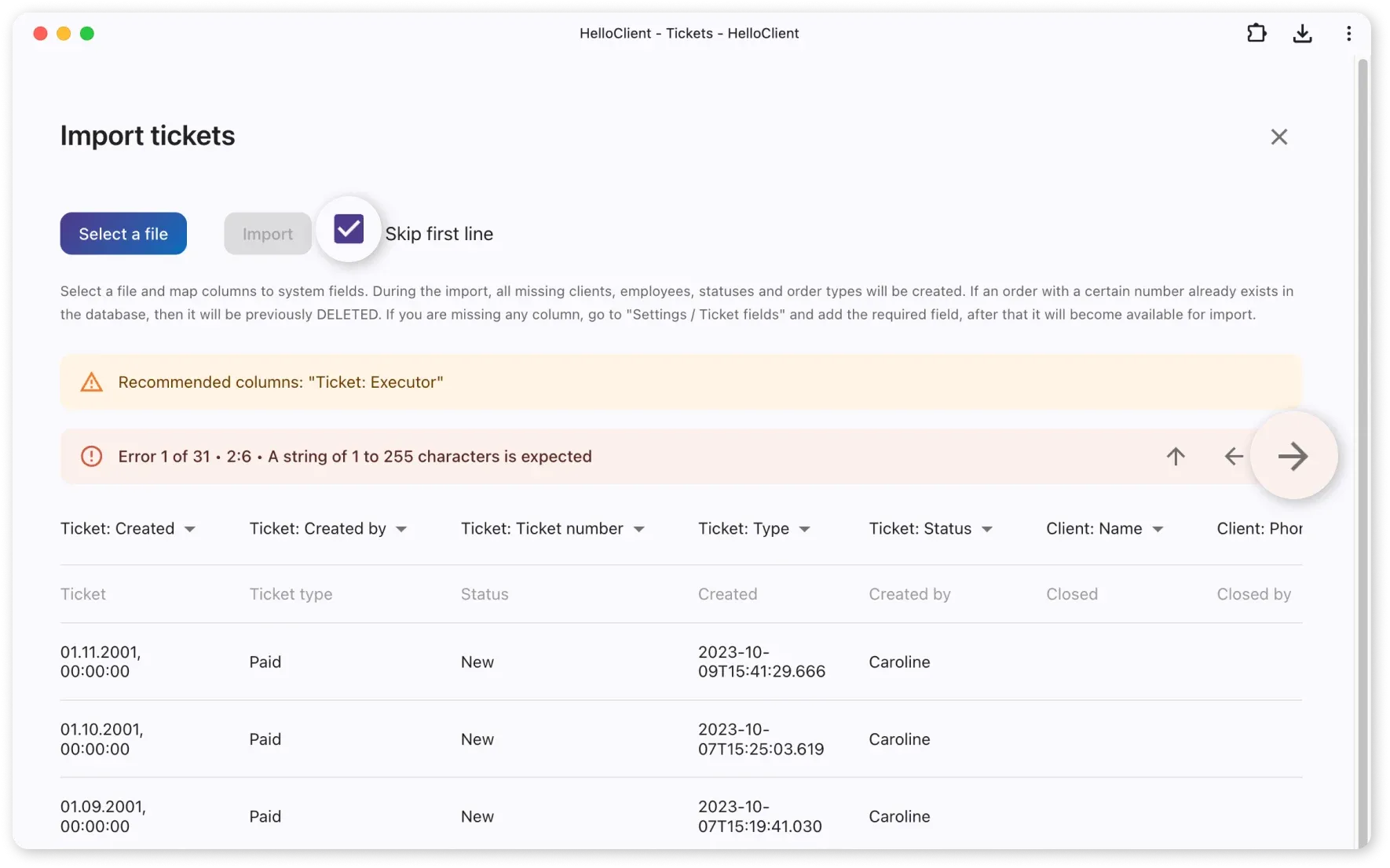 Order Fields Configuration