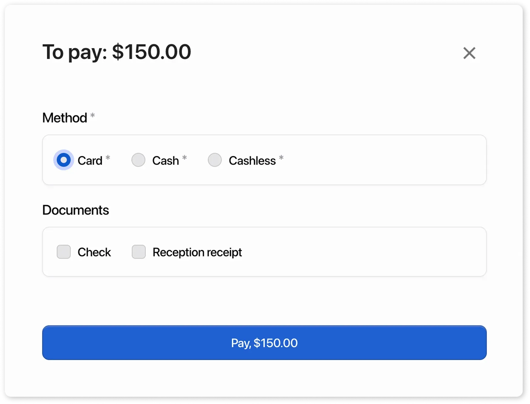 Payment window in HelloClient