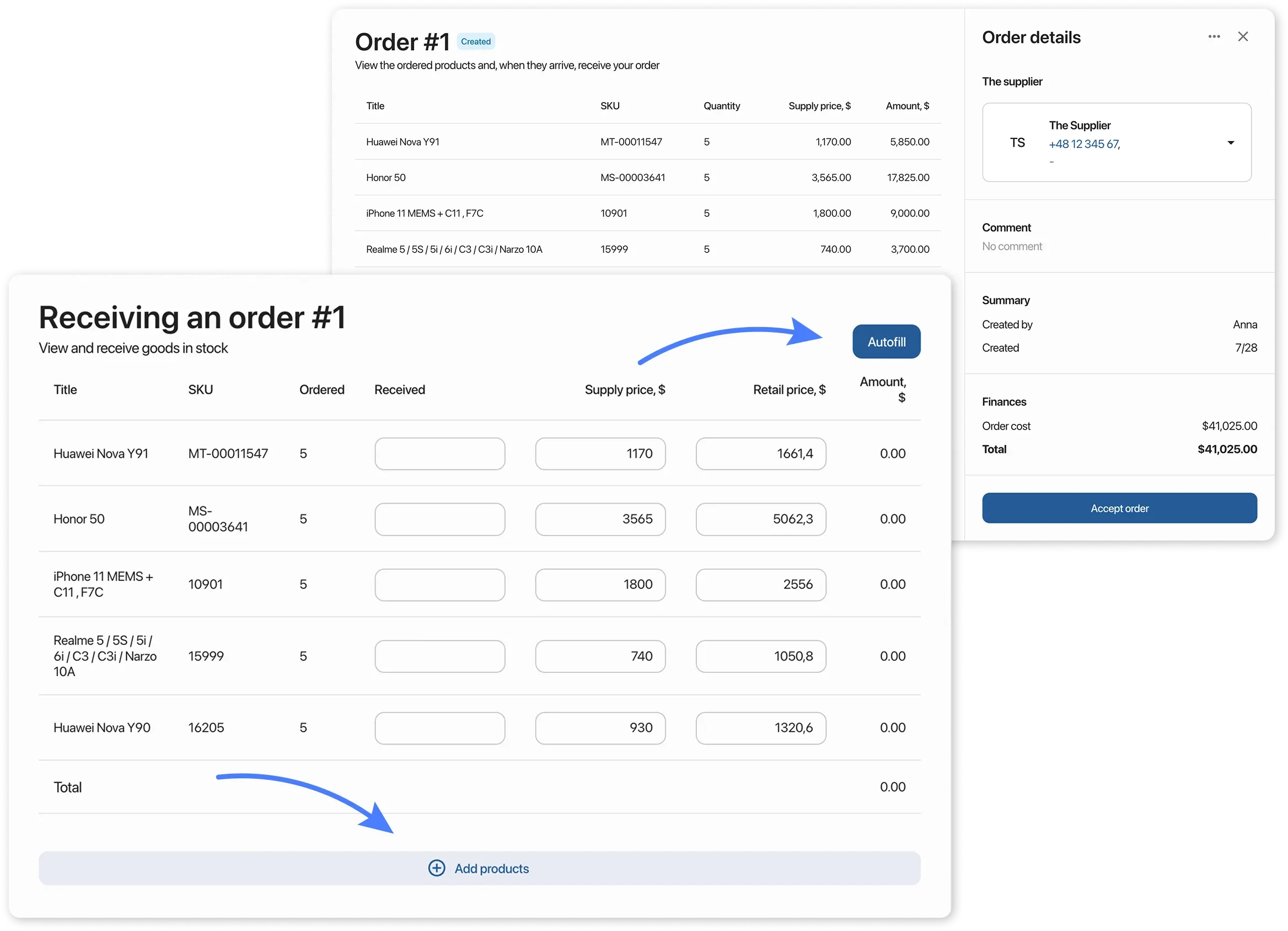 Receiving Products from Supplier