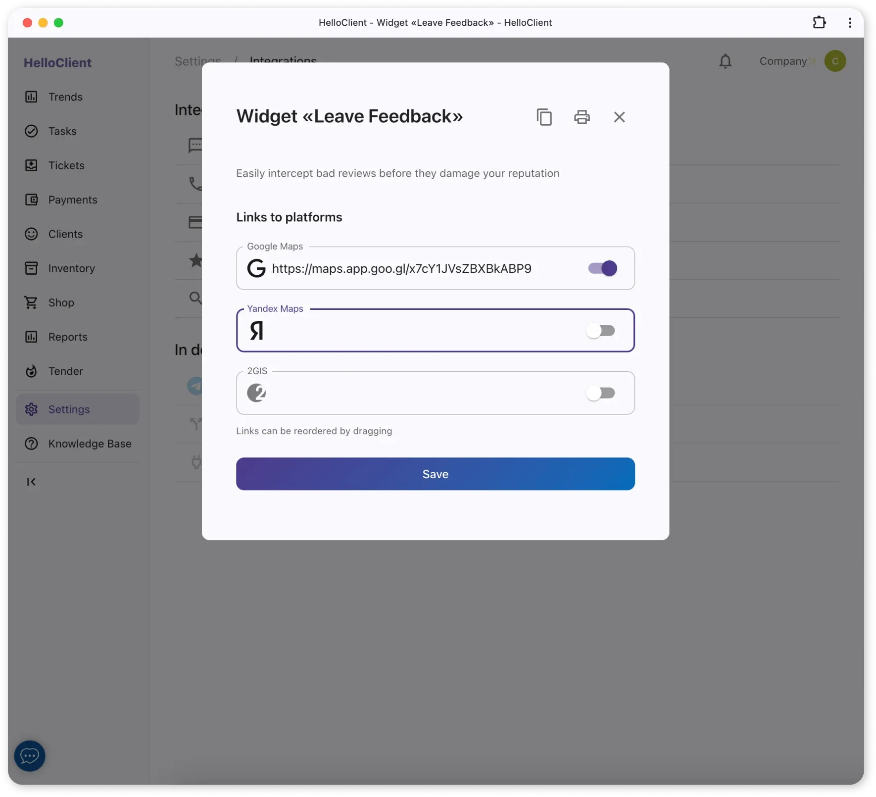 Adding company links to online maps