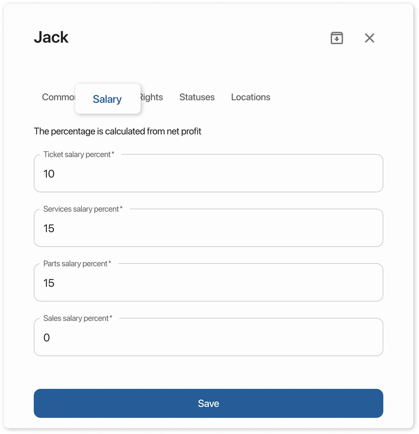Employee card: Salary field