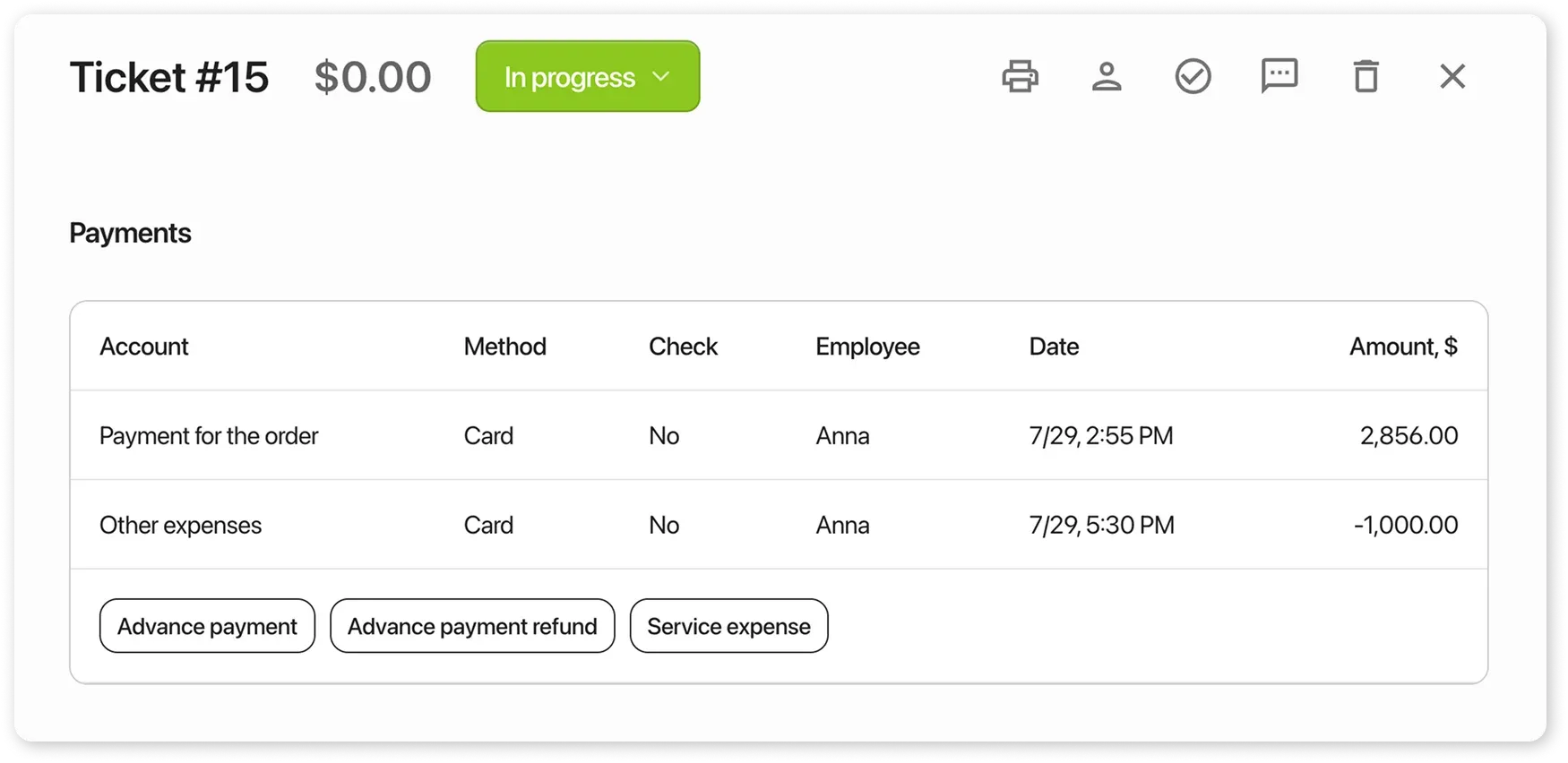 Order card - service-expenser