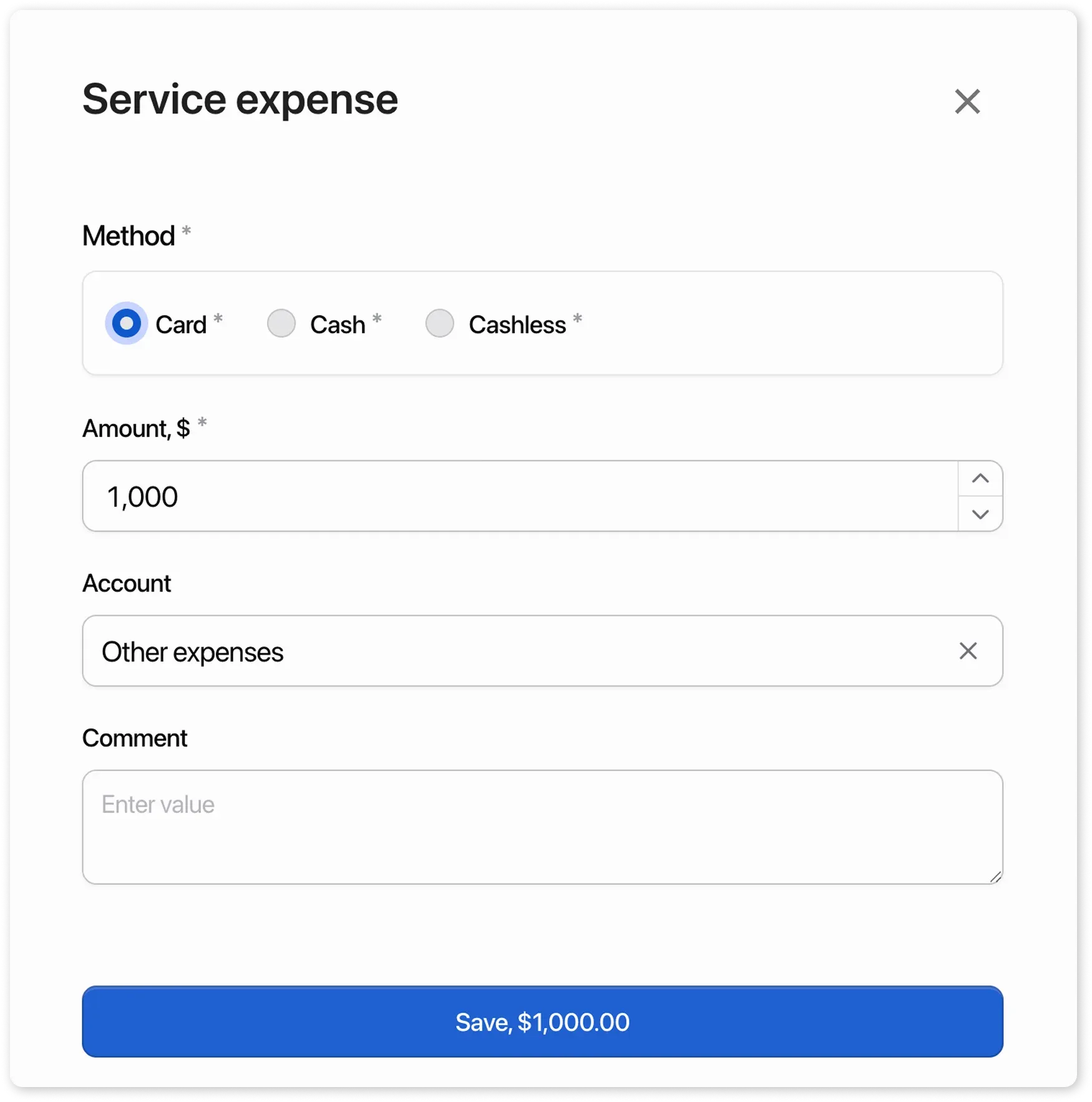 Card of service-expense
