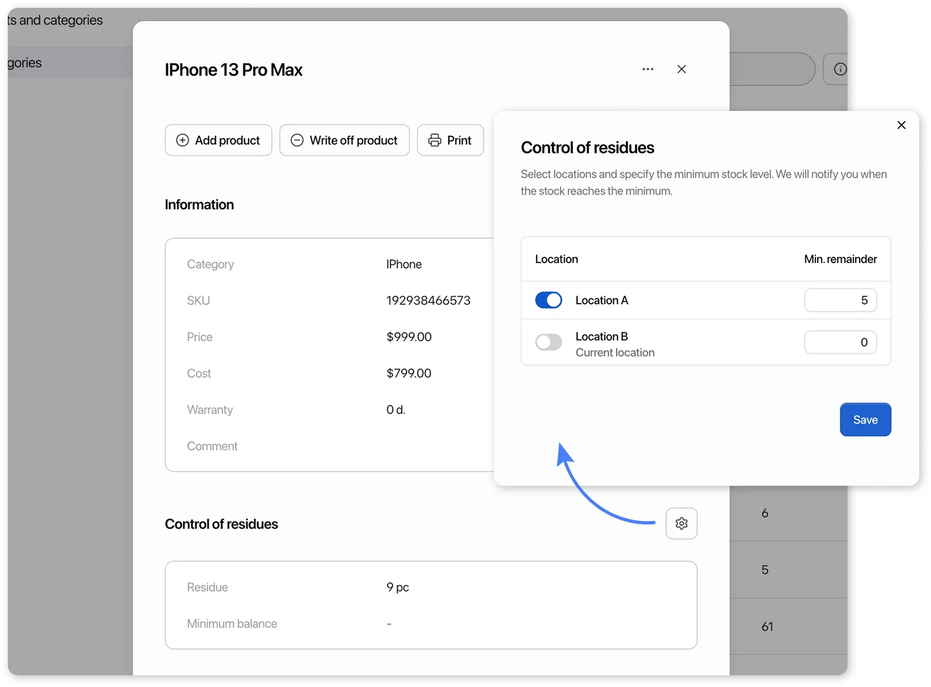 Setting minimum stock levels in HelloClient