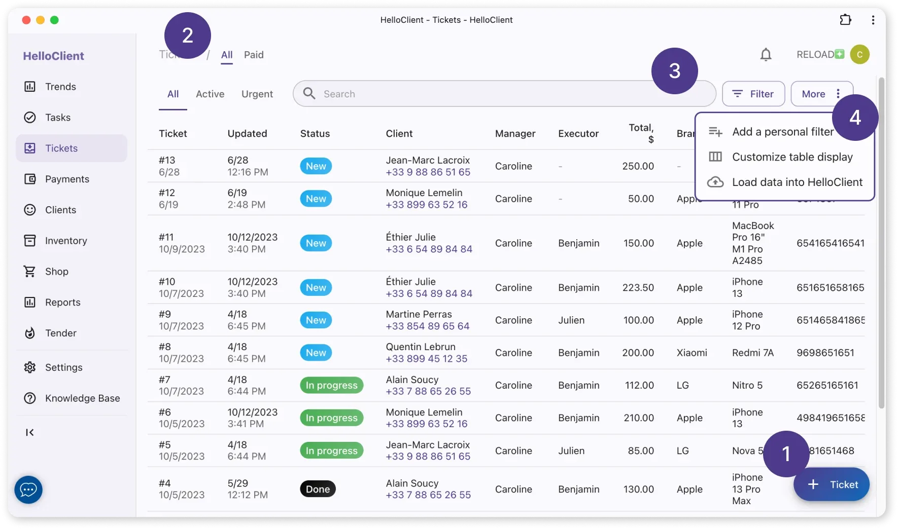 Order table capabilities