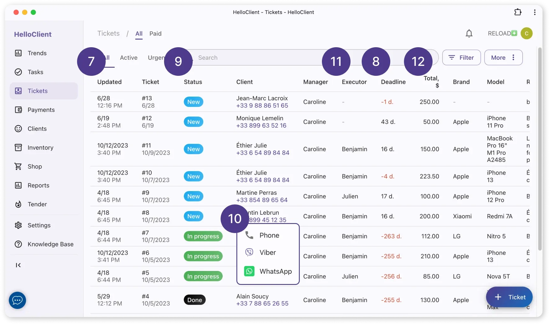 Order table capabilities