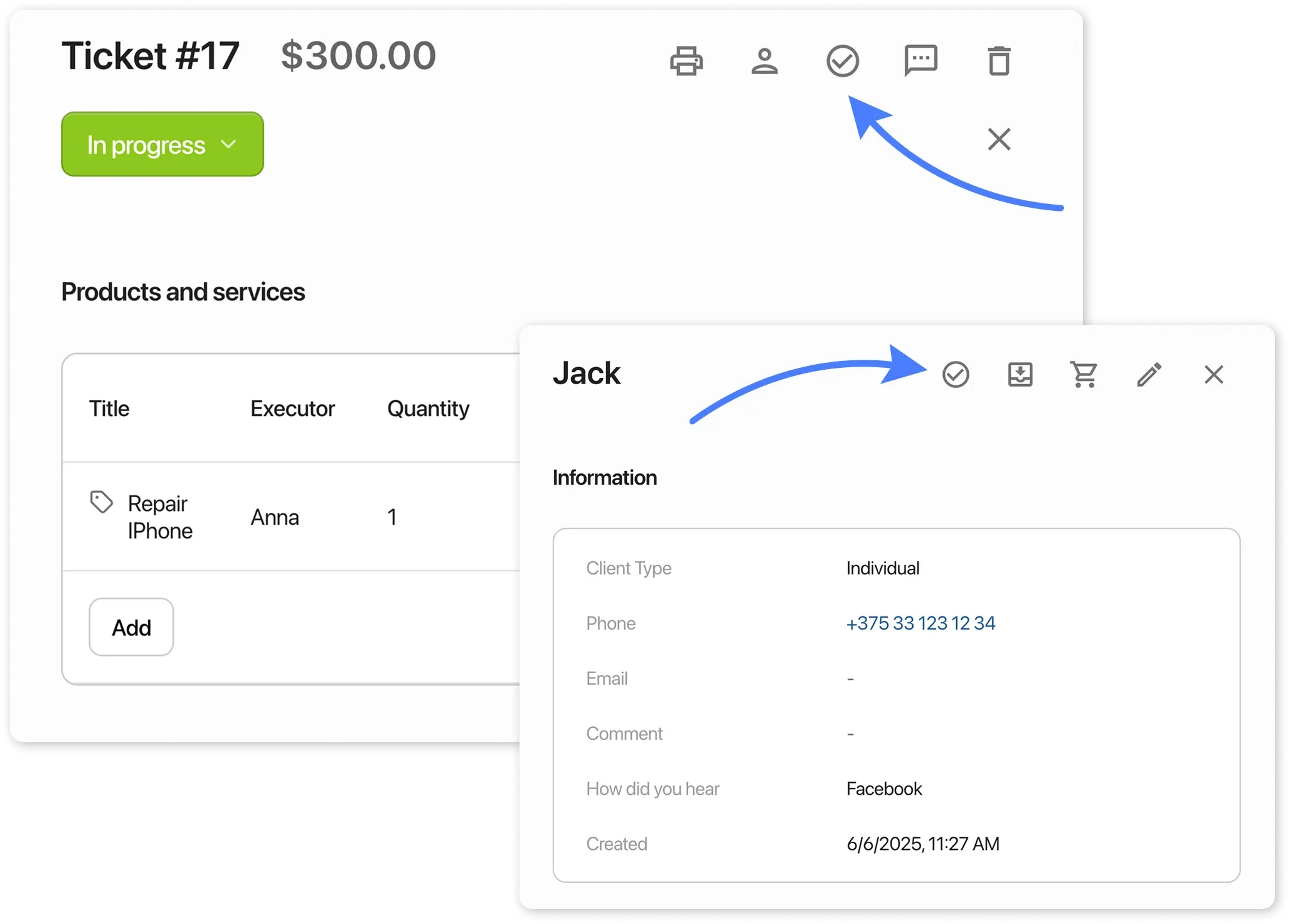 Linking a task to an ticket