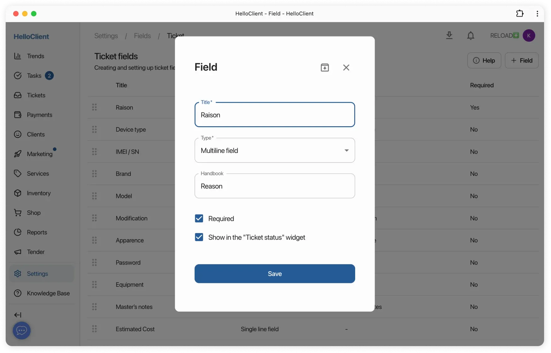 Creating new field in HelloClient