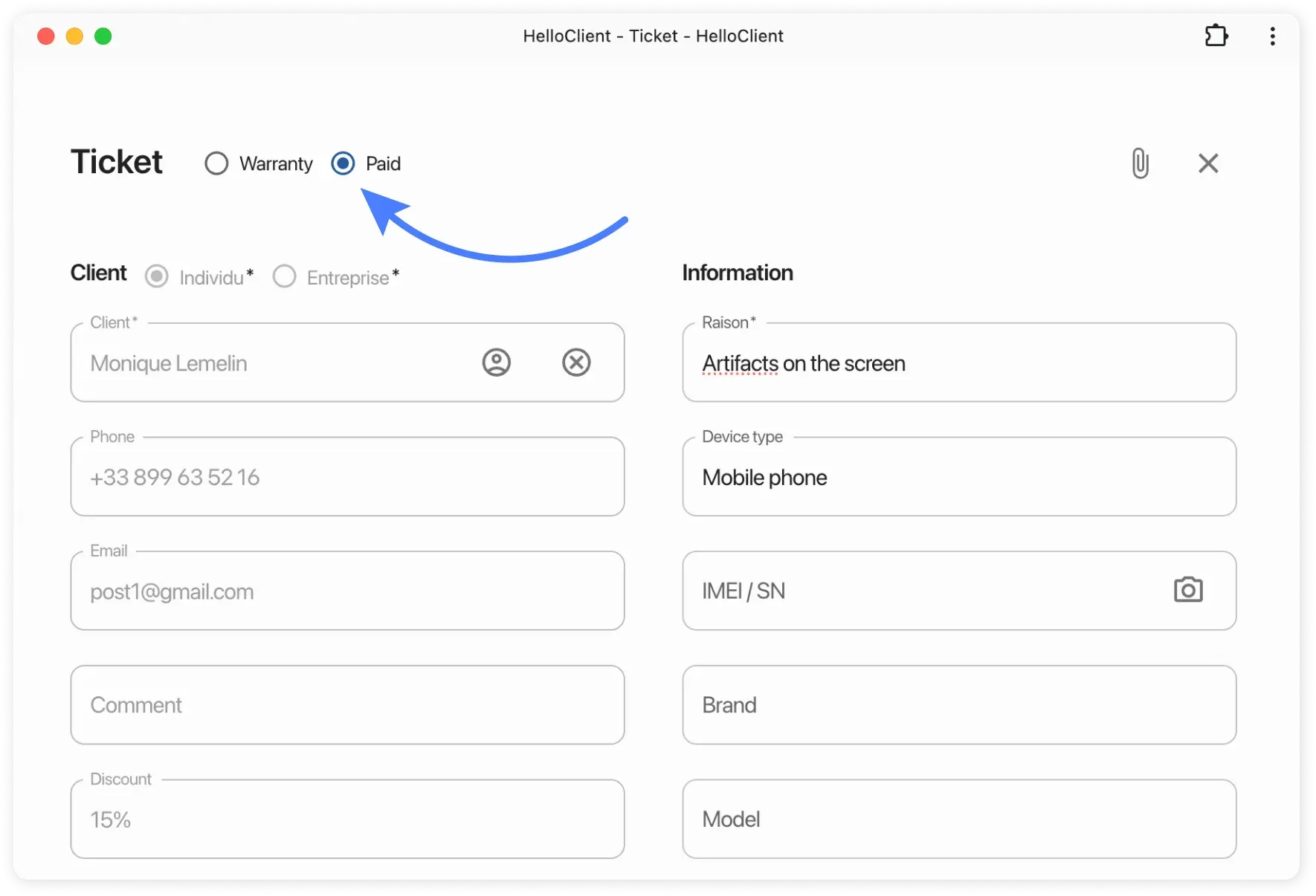 Order type selection