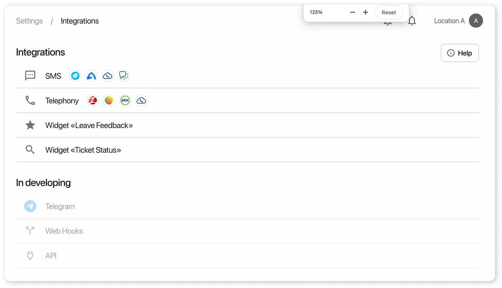 Settings: Integrations